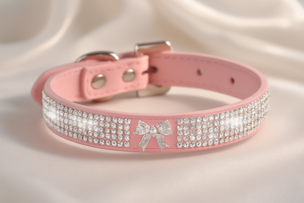 Velvet diamante collar with bow, oval buckle - Image 4