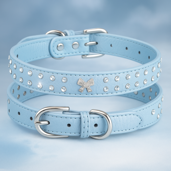 Sparkly leather iridescent with bow diamante, curved silver buckle - Image 2