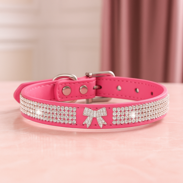 Velvet diamante collar with bow, oval buckle - Image 5