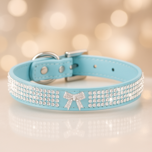 Velvet diamante collar with bow, oval buckle - Image 3