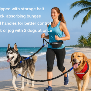 Hands-Free Bungee Dual Dog Lead with Pouch