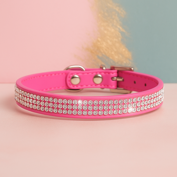 Leather look diamante collar, diamante square buckle - Image 5