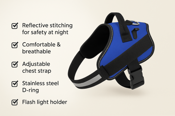 The Luxe Stride!  Reflective Dog Harness – Where Style Meets Strength