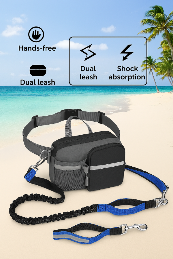 Hands-Free Bungee Dual Dog Lead with Pouch - Image 3