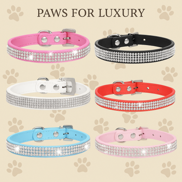 Leather look diamante collar, diamante square buckle - Image 2