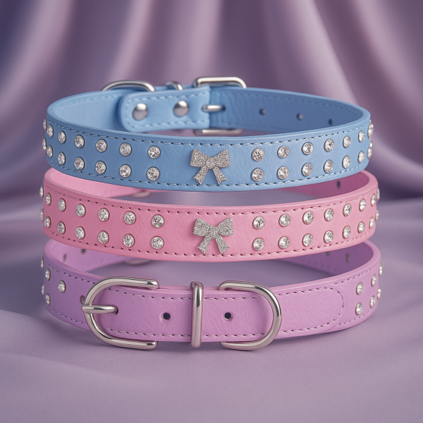 Sparkly leather iridescent with bow diamante, curved silver buckle - Image 5