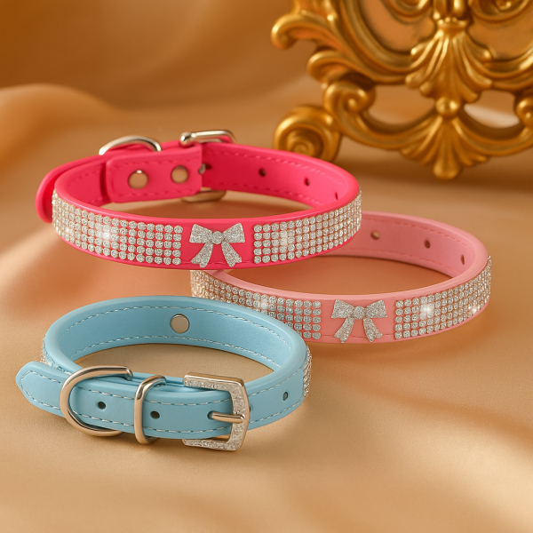 Velvet diamante collar with bow, oval buckle - Image 2