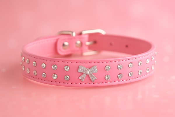 Sparkly leather iridescent with bow diamante, curved silver buckle - Image 3