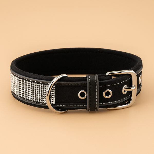 Diamanté wide collar - reflective strips, velvet micro fibre texture - Image 3