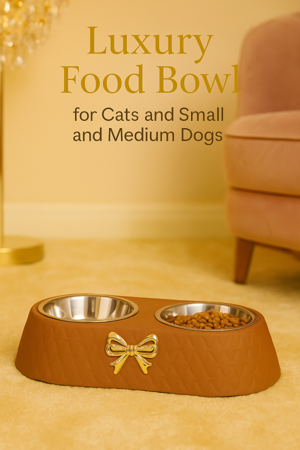 Double feeding bowl, with gold bow - Image 3