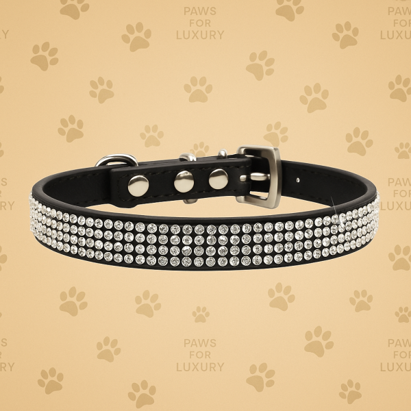 Leather look diamante collar, diamante square buckle - Image 3