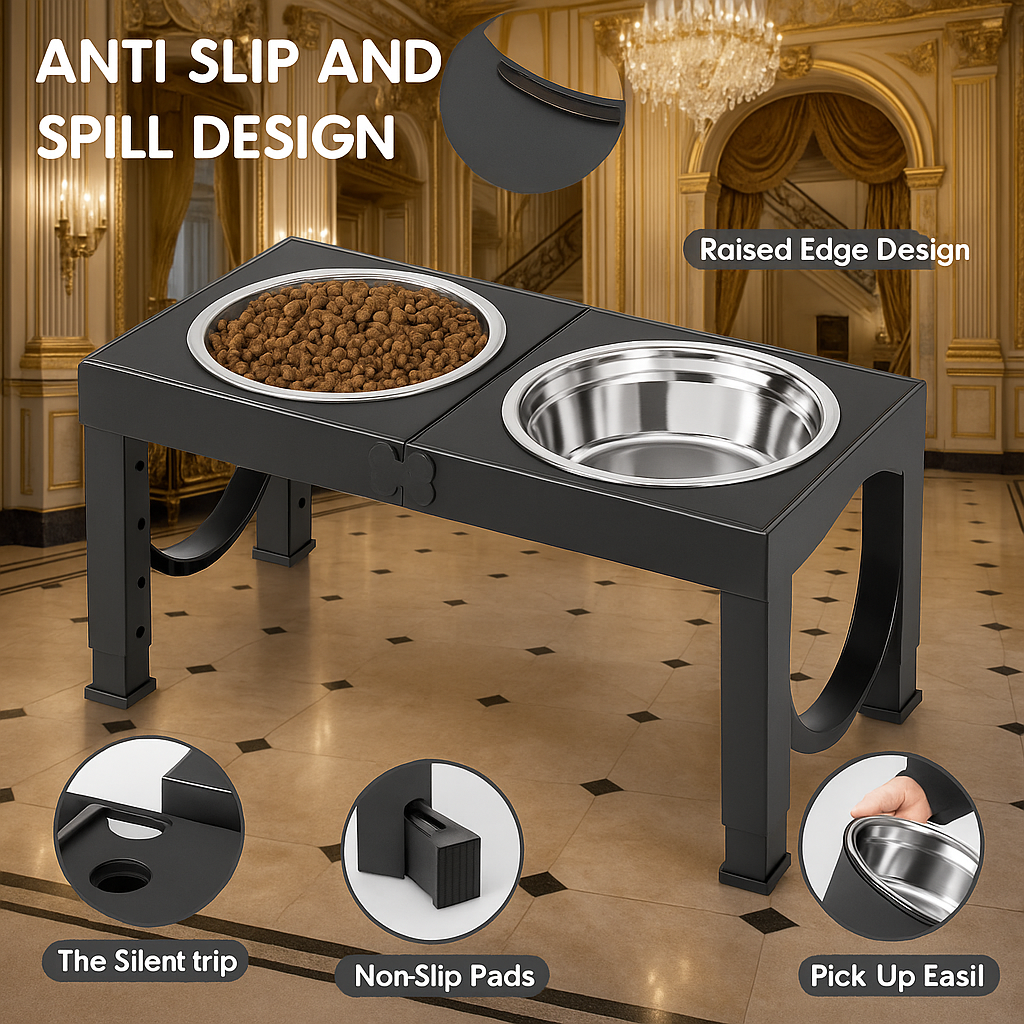 The Haute Hound Diner™ — Luxe Adjustable Feeder for Elevated Dining & Wellness”