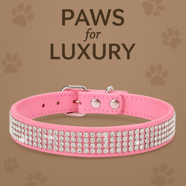 Leather look diamante collar, diamante square buckle - Image 7