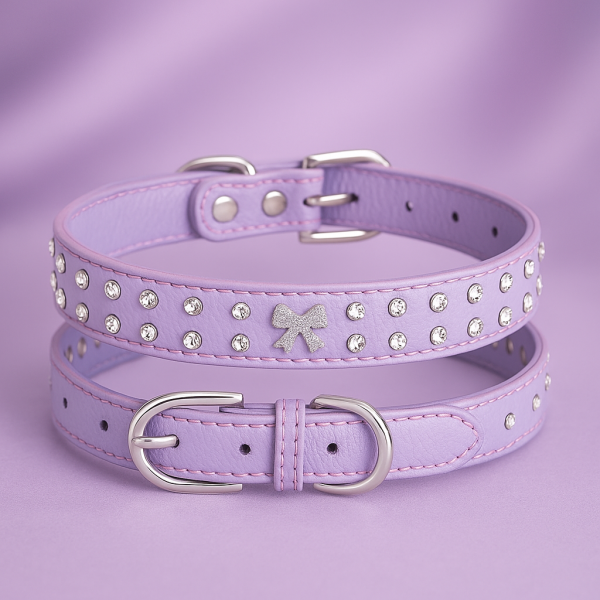 Sparkly leather iridescent with bow diamante, curved silver buckle - Image 4
