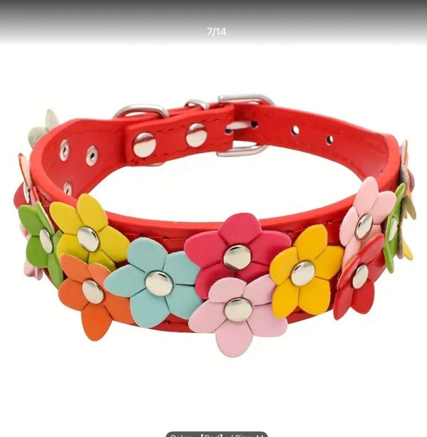 Leather look collar with multicoloured flowers - Image 4