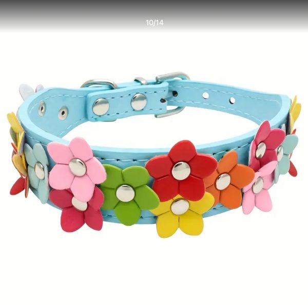 Leather look collar with multicoloured flowers - Image 5
