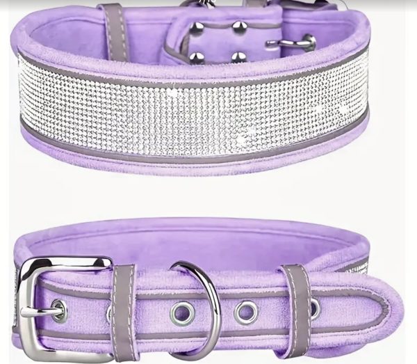 Diamanté wide collar - reflective strips, velvet micro fibre texture - Image 5