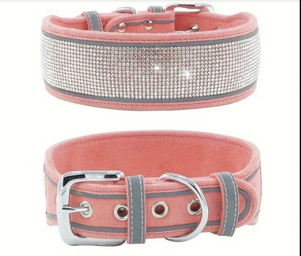 Diamanté wide collar - reflective strips, velvet micro fibre texture - Image 6