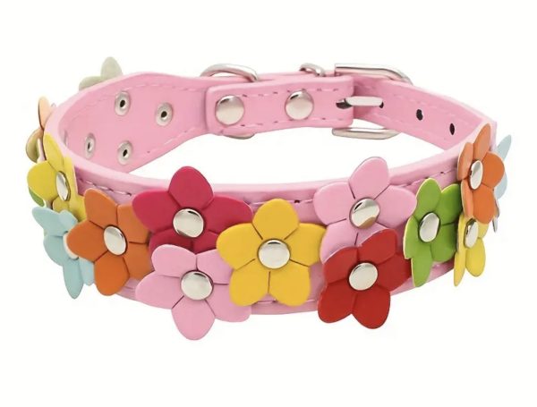 Leather look collar with multicoloured flowers - Image 3