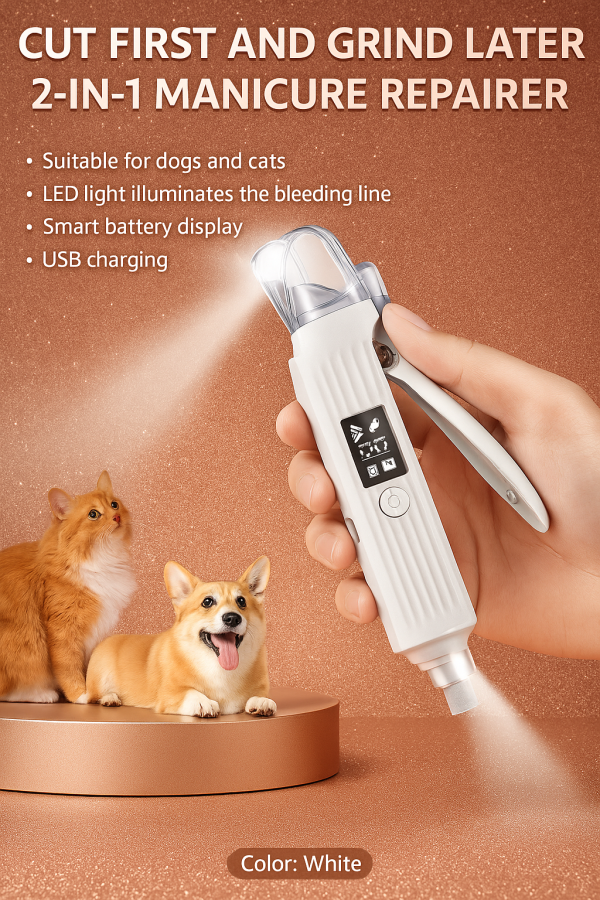 “The Pawdicure Pro™ – 2-in-1 Luxe Nail Trimmer & Grinder with LED Precision”