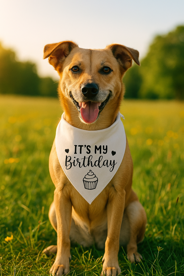 🎂   It’s My Birthday Bandana (White with Cupcake Print) - Image 2