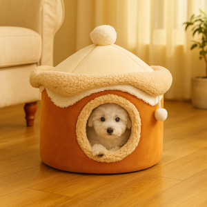 The Cinnamon Swirl Chalet” – Brown & Cream Plush Dog Haven