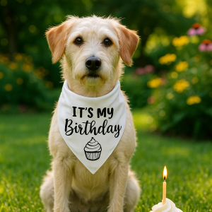 🎂   It’s My Birthday Bandana (White with Cupcake Print)