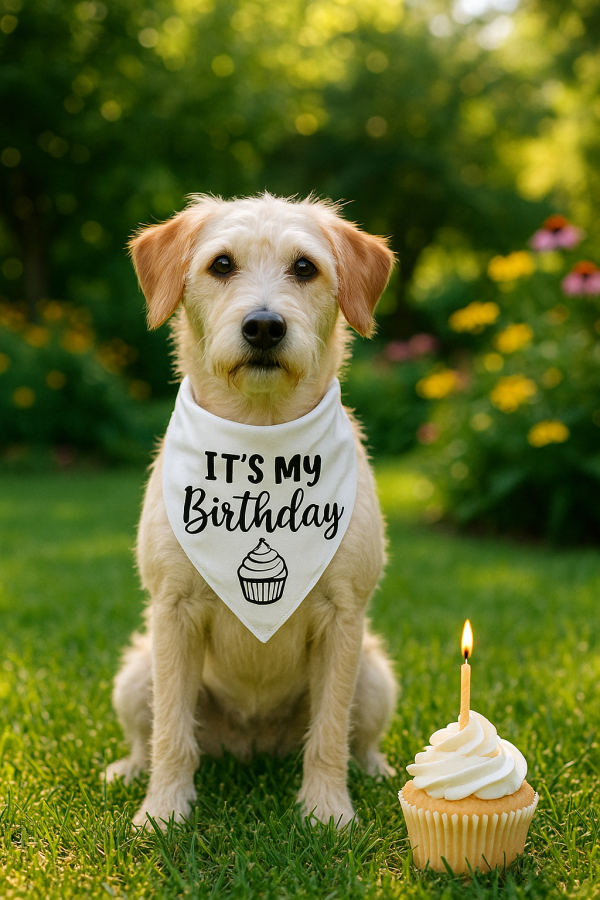 🎂   It’s My Birthday Bandana (White with Cupcake Print)
