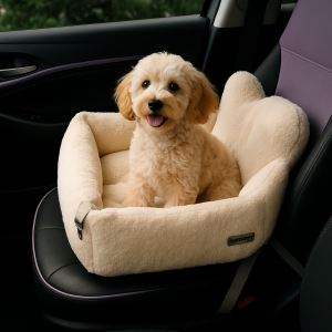 The “Pawsh Rider” Luxe Booster Seat – Champagne Sherpa Edition