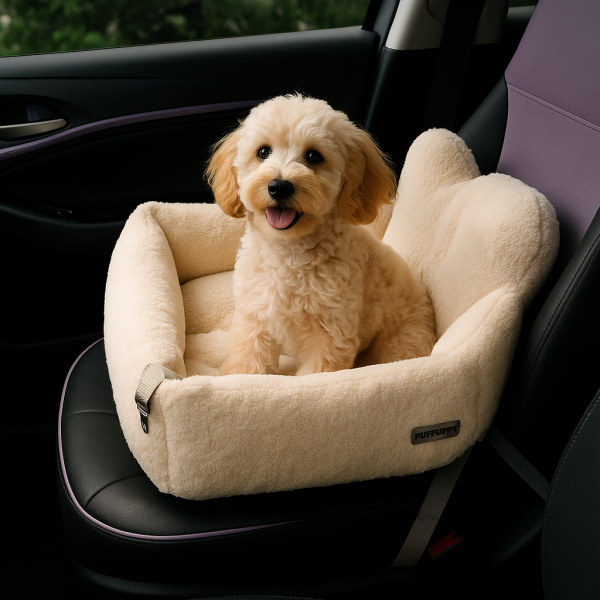 The “Pawsh Rider” Luxe Booster Seat – Champagne Sherpa Edition