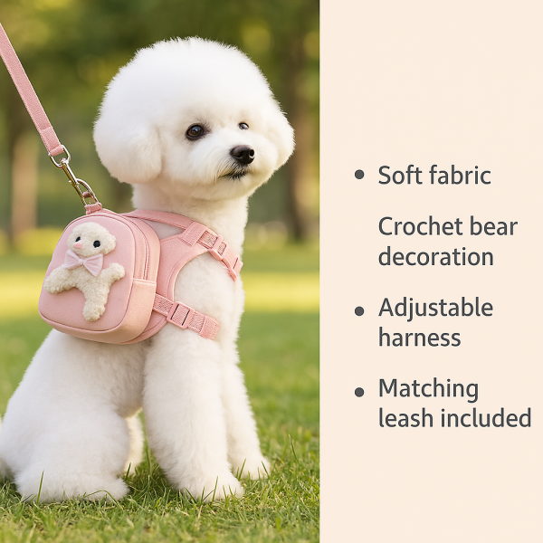 “Mini Luxe Teddy Harness – Apricot & Pink” - Image 3