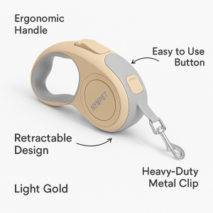 Gilded Glide” Luxury Retractable Lead in Light Gold – 5M Freedom with Flair