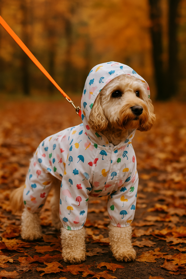 Colourful Autumn Dog Raincoat with Hood – Waterproof All-in-One Suit for Medium Dog