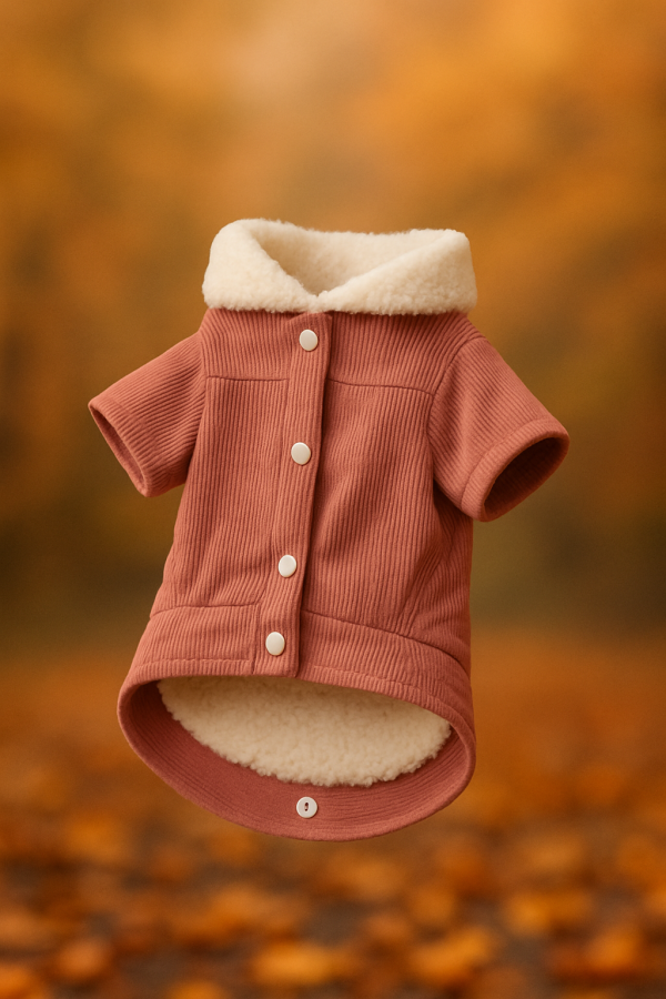 Boujee Corduroy Dog Jacket – Rose Pink with Shearling Lining | Luxury Autumn Pet Coat for Small Dogs” - Image 2