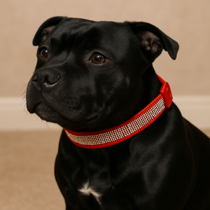 Luxury Red Rhinestone Dog Collar – Crystal Bling Adjustable Collar 50cm – Medium/Large Dogs