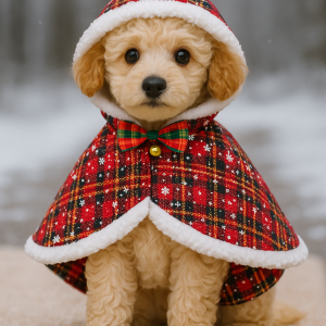 Festive Tartan Snuggle Cape – Christmas Puppy Edition